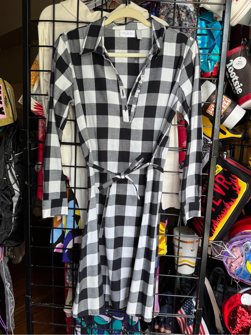 Place Buffalo Plaid Midi Shirt Dress with Tie Waist